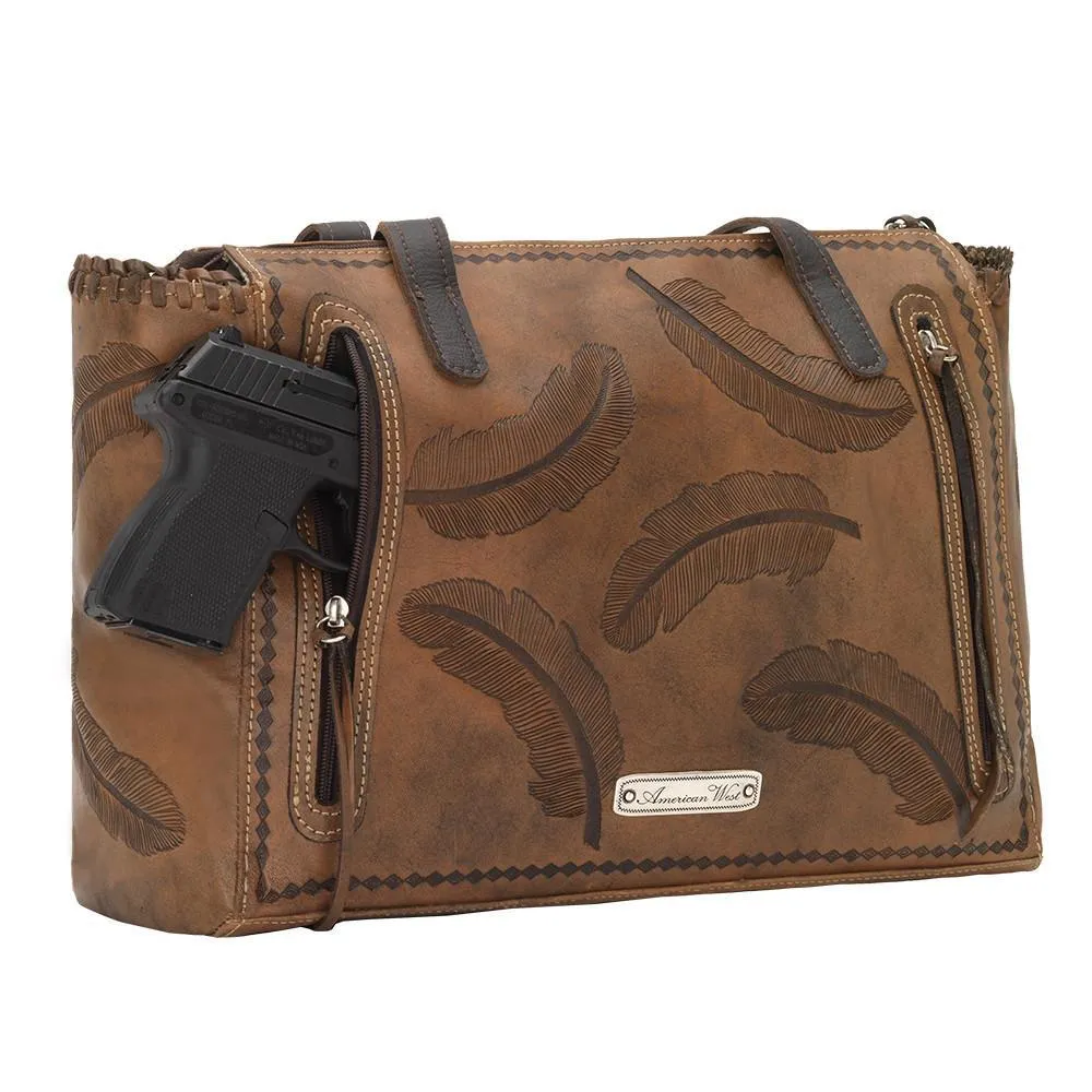 American West Handbag Sacred Bird Collection: Leather Zip Top Tote