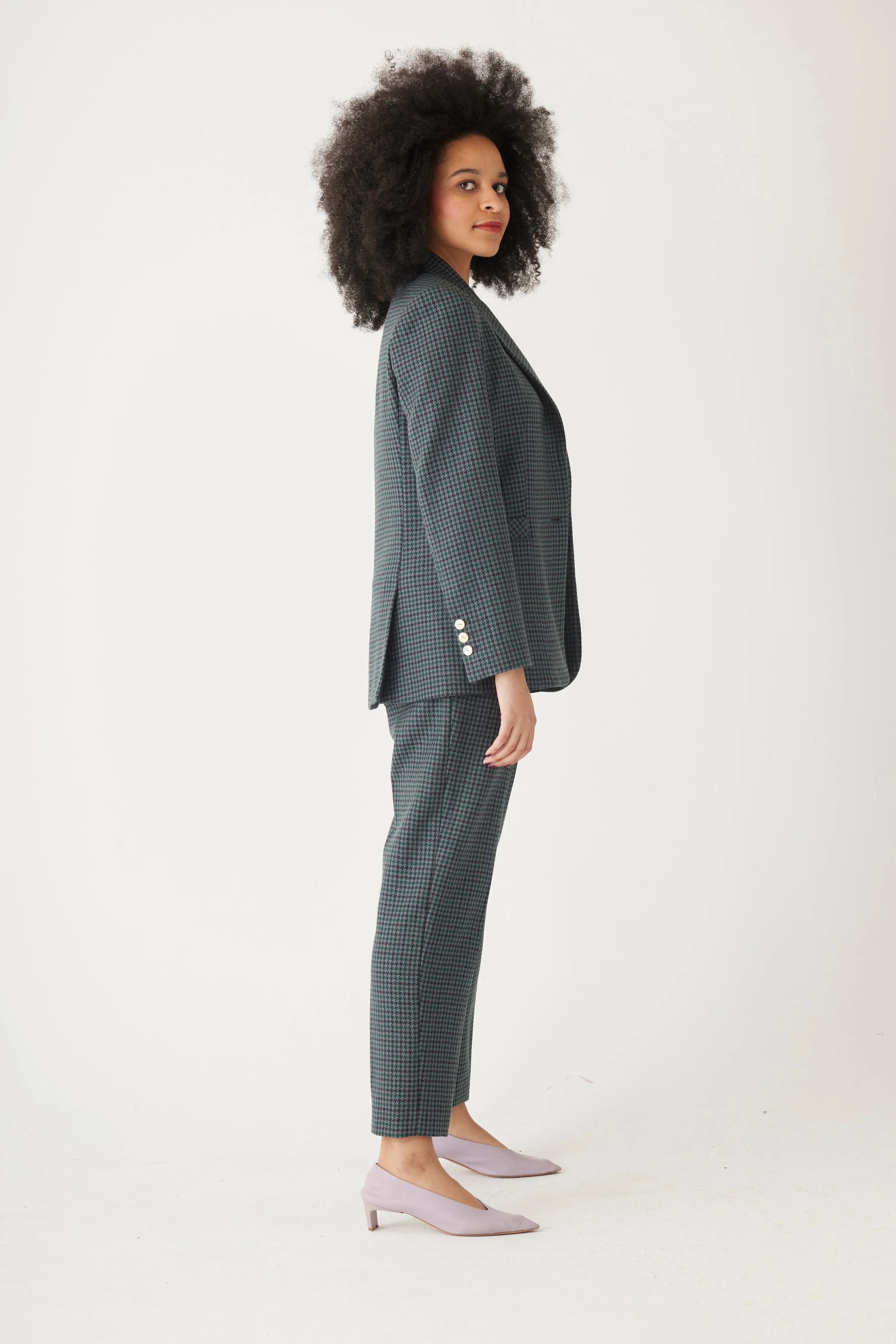 Bianca Blazer in Evergreen Houndstooth Wool