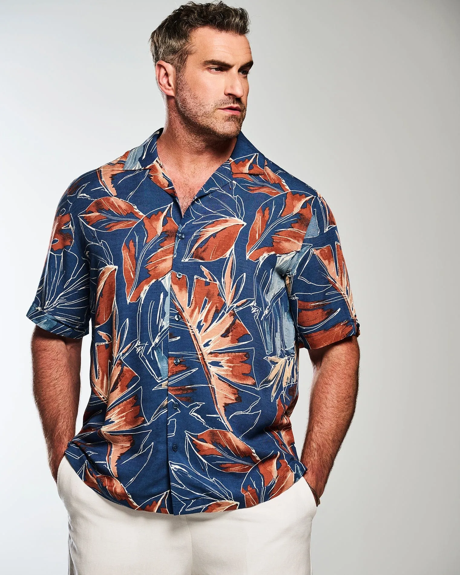 Big & Tall Oversized Tropical Sketch Print Shirt