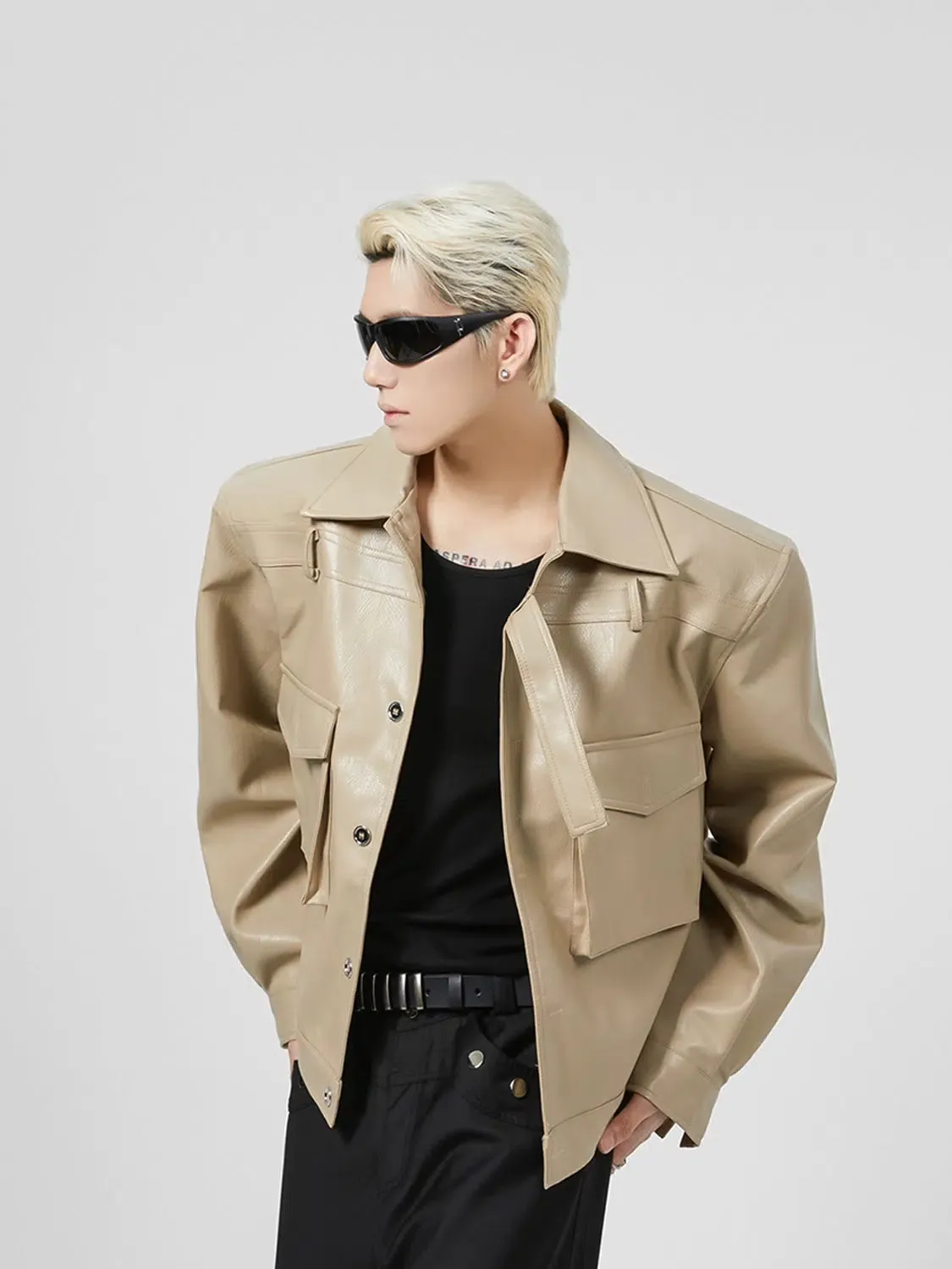 Button Closure Leather Jacket