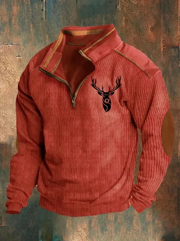 Casual Vintage Men's Western Style Zip Contrast Sweatshirt