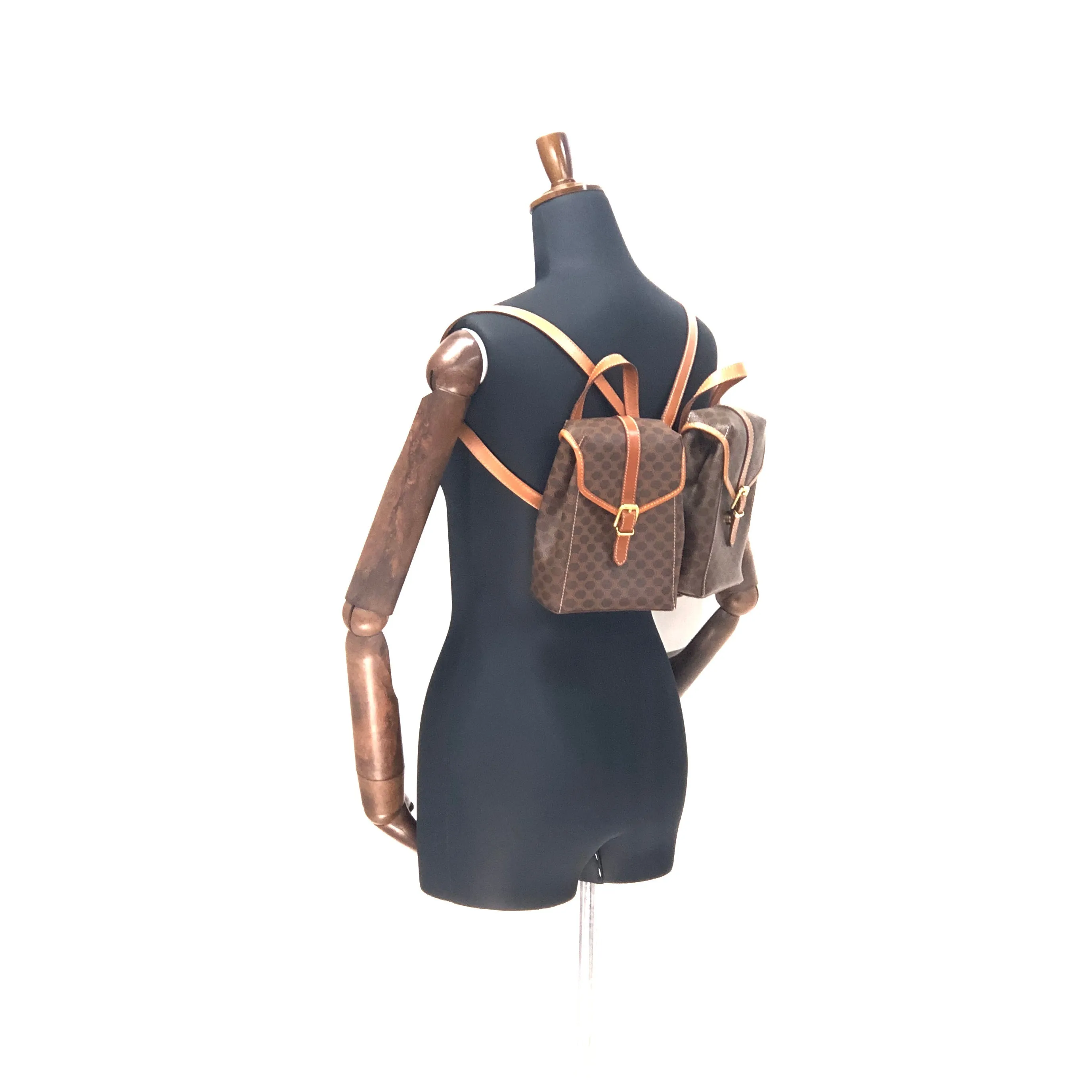 CELINE Macadam 2Way Double Mini Backpack Slingbag Brown Vintage Old CELINE gptz5h