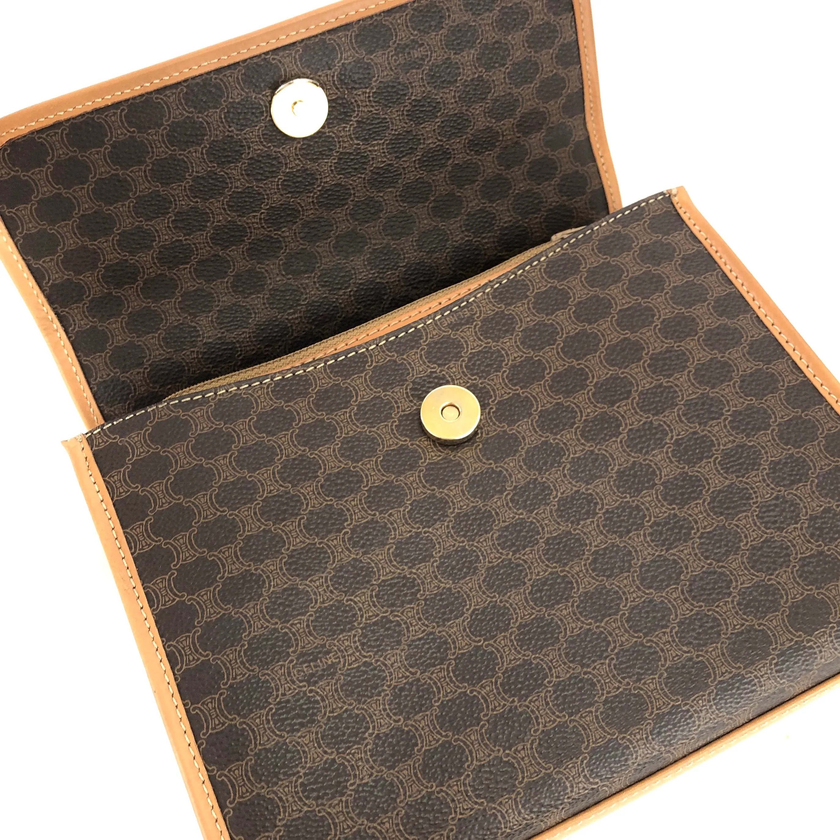 CELINE Macadam Circle logo Handbag Shoulder bag Brown Vintage Old CELINE nppexi