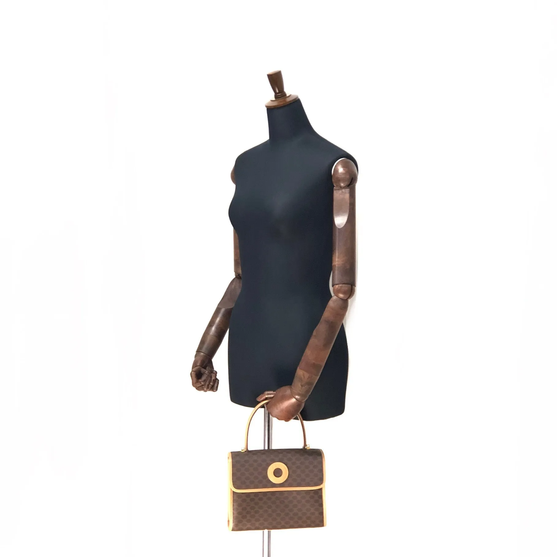 CELINE Macadam Circle logo Handbag Shoulder bag Brown Vintage Old CELINE nppexi
