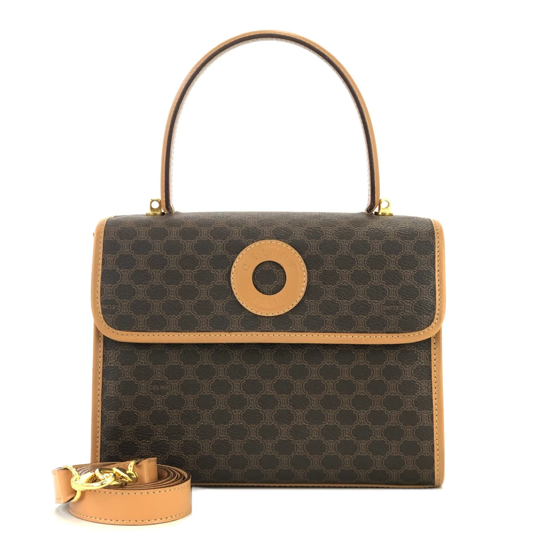 CELINE Macadam Circle logo Handbag Shoulder bag Brown Vintage Old CELINE nppexi