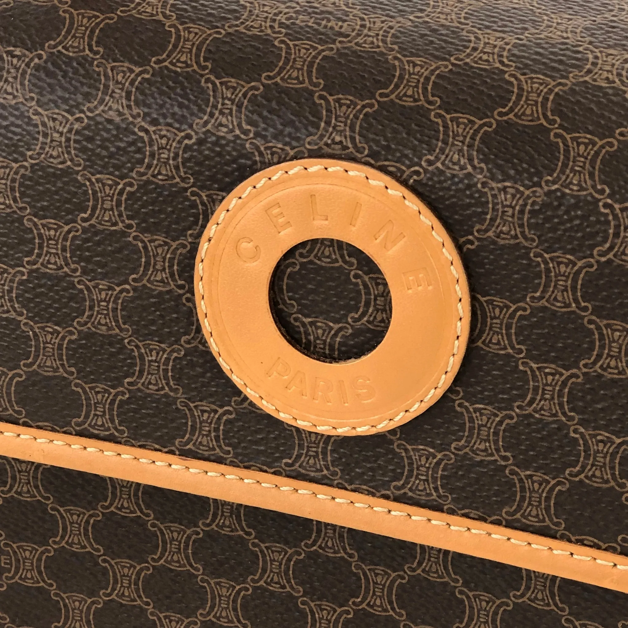 CELINE Macadam Circle logo Handbag Shoulder bag Brown Vintage Old CELINE nppexi