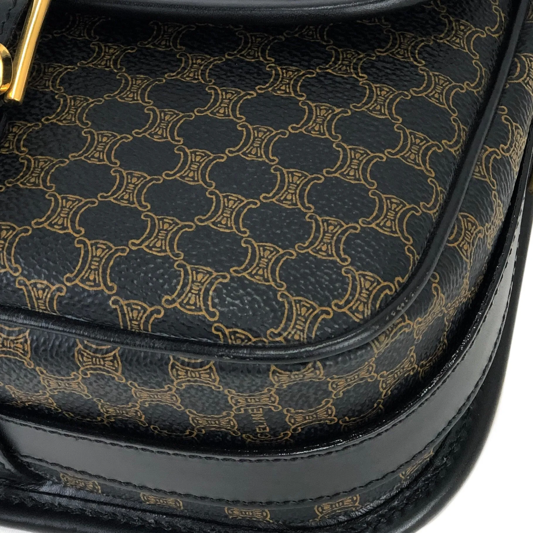 CELINE Macadam Front belt Shoulder Bag Black Vintage Old Celine dgvbfp