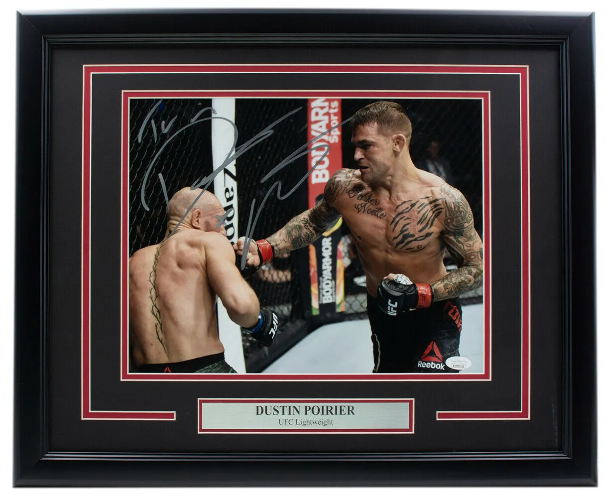 Dustin Poirier Signed Framed UFC 11x14 McGregor Photo The Diamond   X Insc. JSA