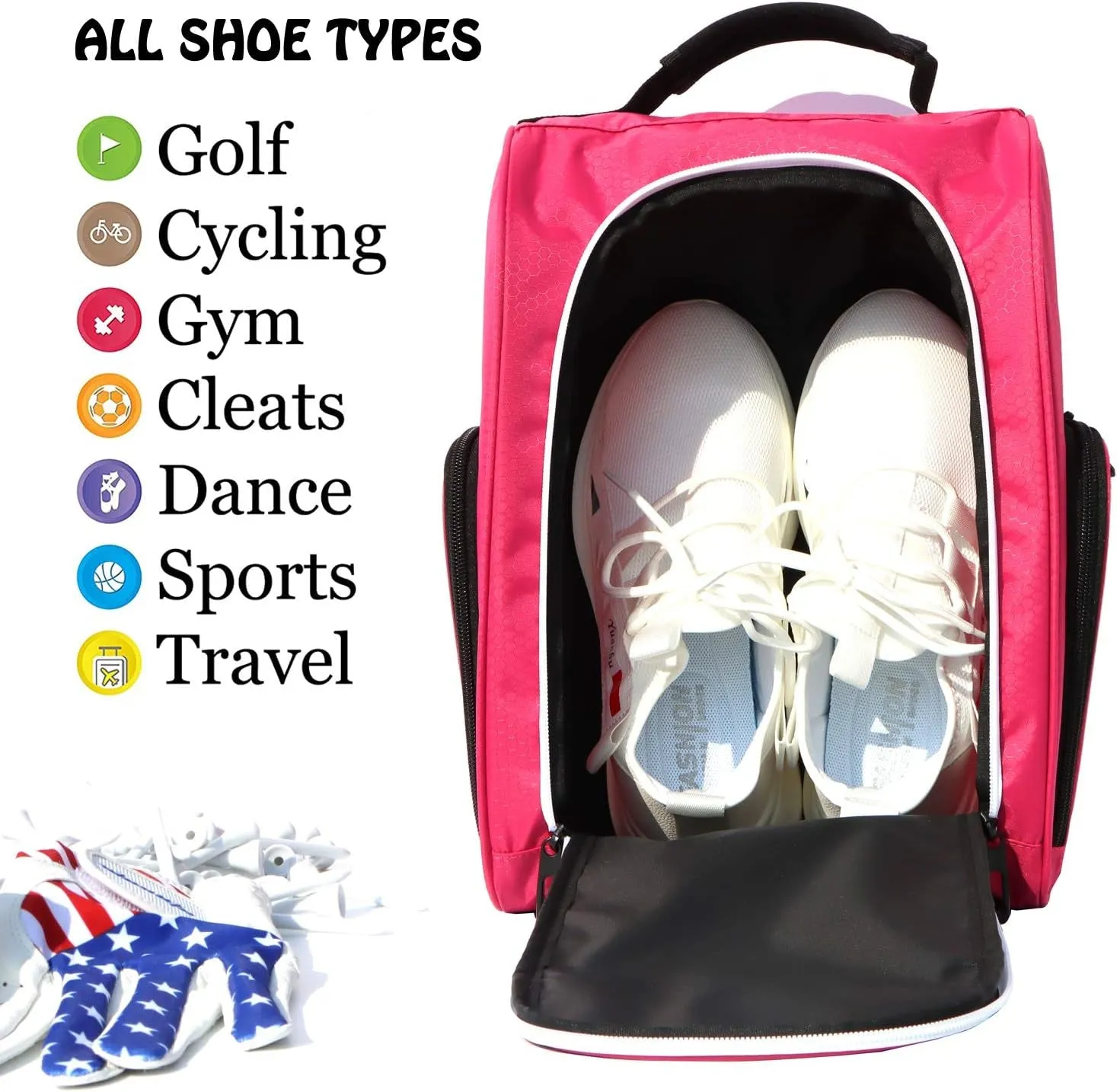 Free returns Bag Prompt response Golf Golf Bag and Shoe Women，Zippered Accessories(Red) Glove, Pockets Tees with Other 3 Carrier Golf and Balls, Golf Ventilation for External Shoe for Golf