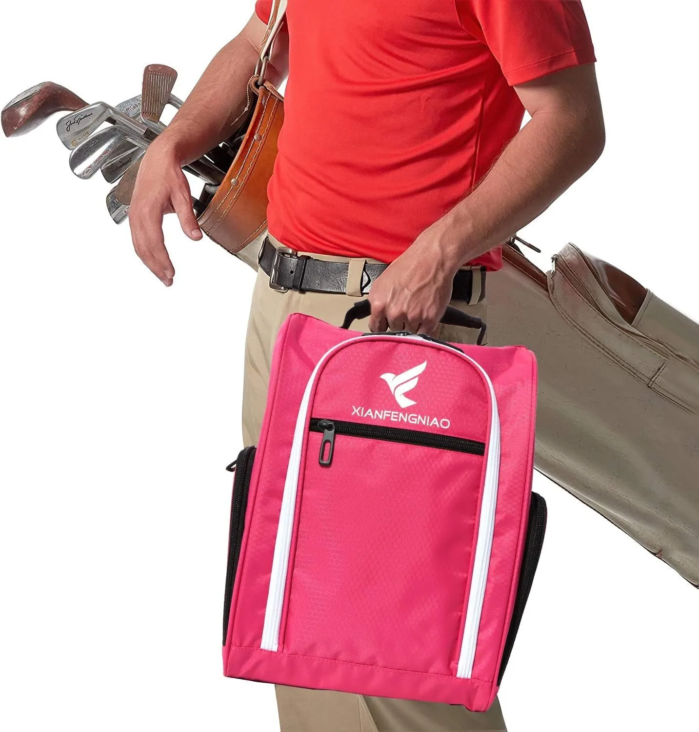 Free returns Bag Prompt response Golf Golf Bag and Shoe Women，Zippered Accessories(Red) Glove, Pockets Tees with Other 3 Carrier Golf and Balls, Golf Ventilation for External Shoe for Golf