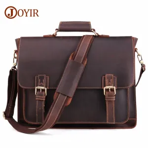 JOYIR 2020 Vintage Men's Genuine Leather Briefcase Crazy Horse Genuine Leather Messenger Male Laptop Bag Men Business Travel Bag