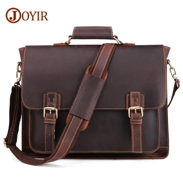 JOYIR 2020 Vintage Men's Genuine Leather Briefcase Crazy Horse Genuine Leather Messenger Male Laptop Bag Men Business Travel Bag