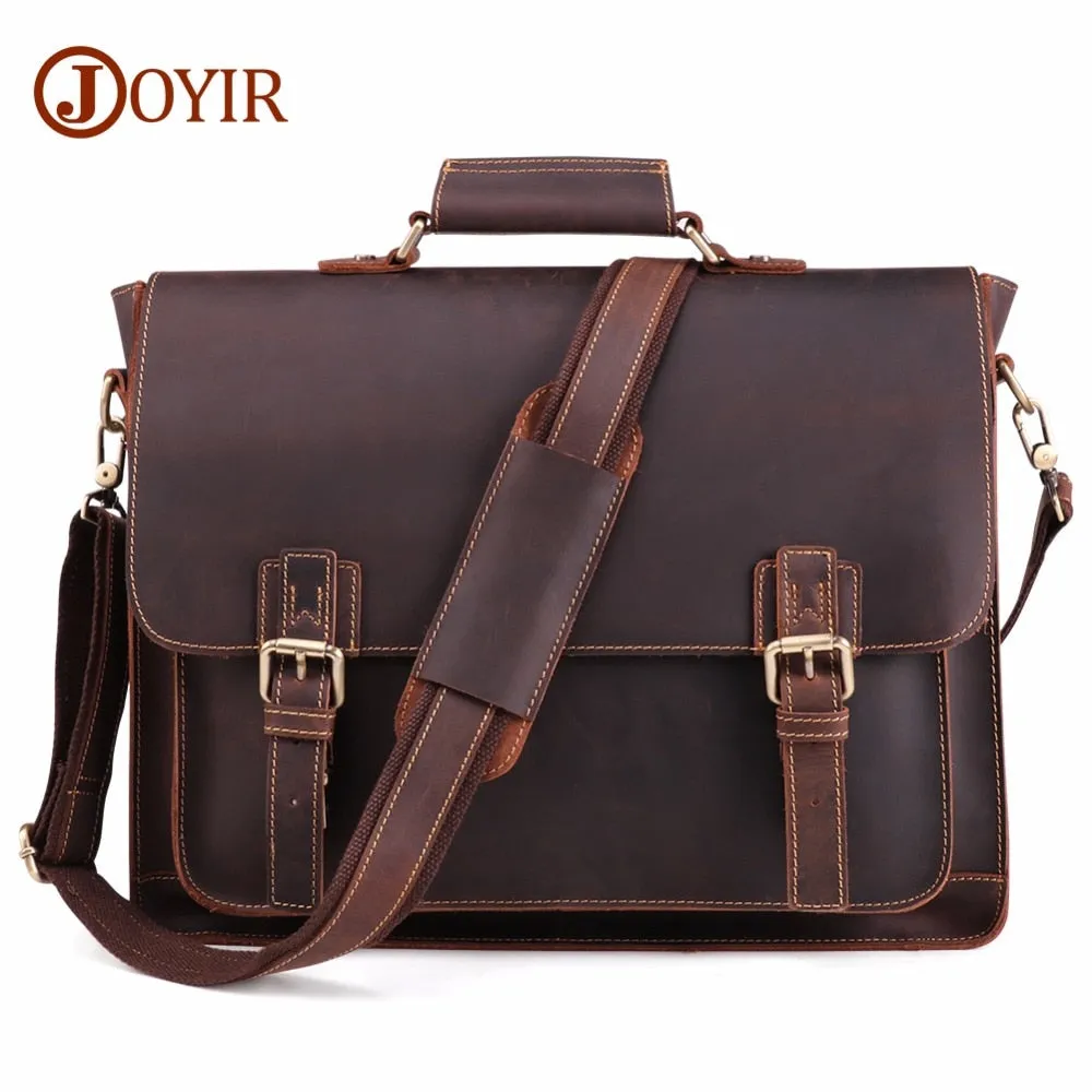 JOYIR 2020 Vintage Men's Genuine Leather Briefcase Crazy Horse Genuine Leather Messenger Male Laptop Bag Men Business Travel Bag