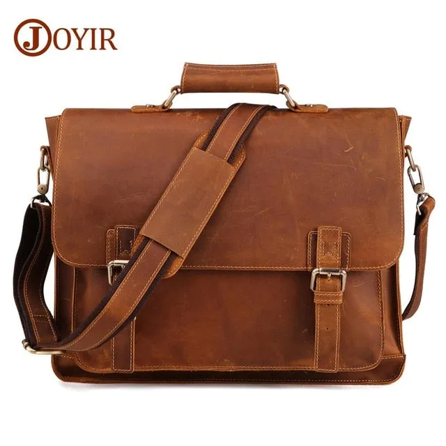 JOYIR 2020 Vintage Men's Genuine Leather Briefcase Crazy Horse Genuine Leather Messenger Male Laptop Bag Men Business Travel Bag