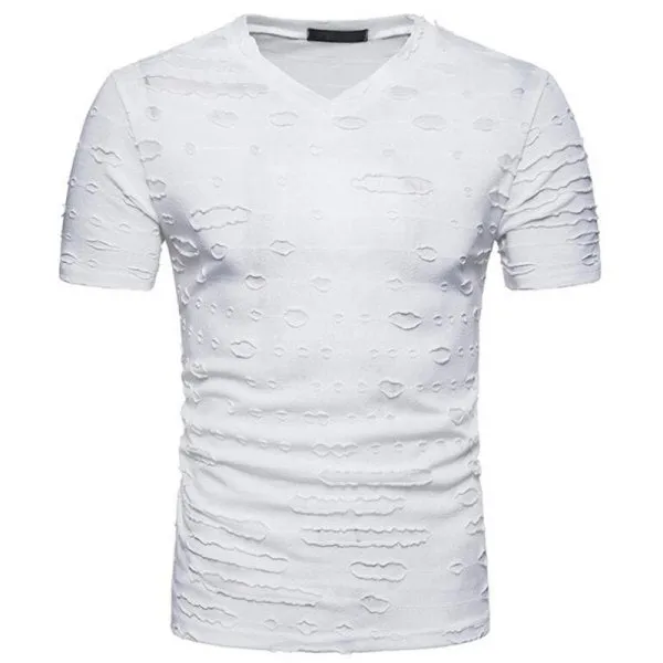 Men's Casual Holes Slim Fit Short Sleeve T-shirts