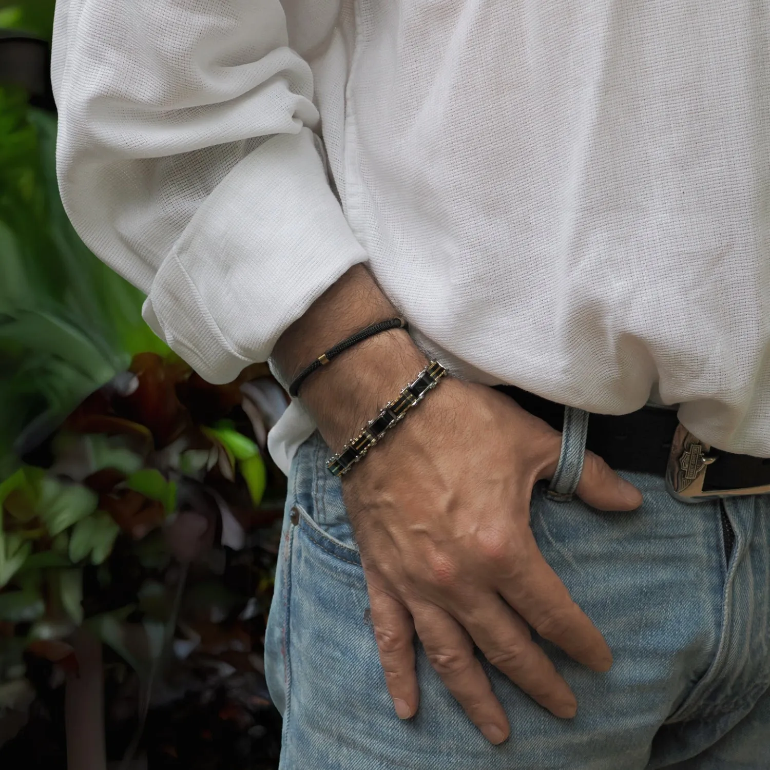 Men's Fashion Icon Silver & Black Bracelet
