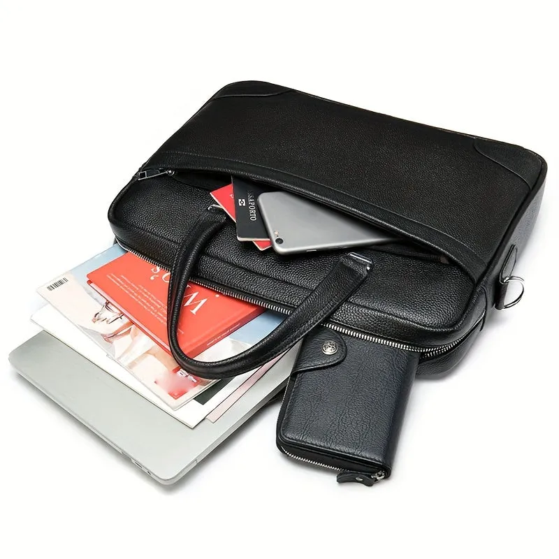 Men's Leather Laptop Tote Bag Shoulder Bag