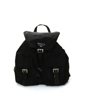 Prada Black Nylon Double Buckle Pocket Backpack Bag