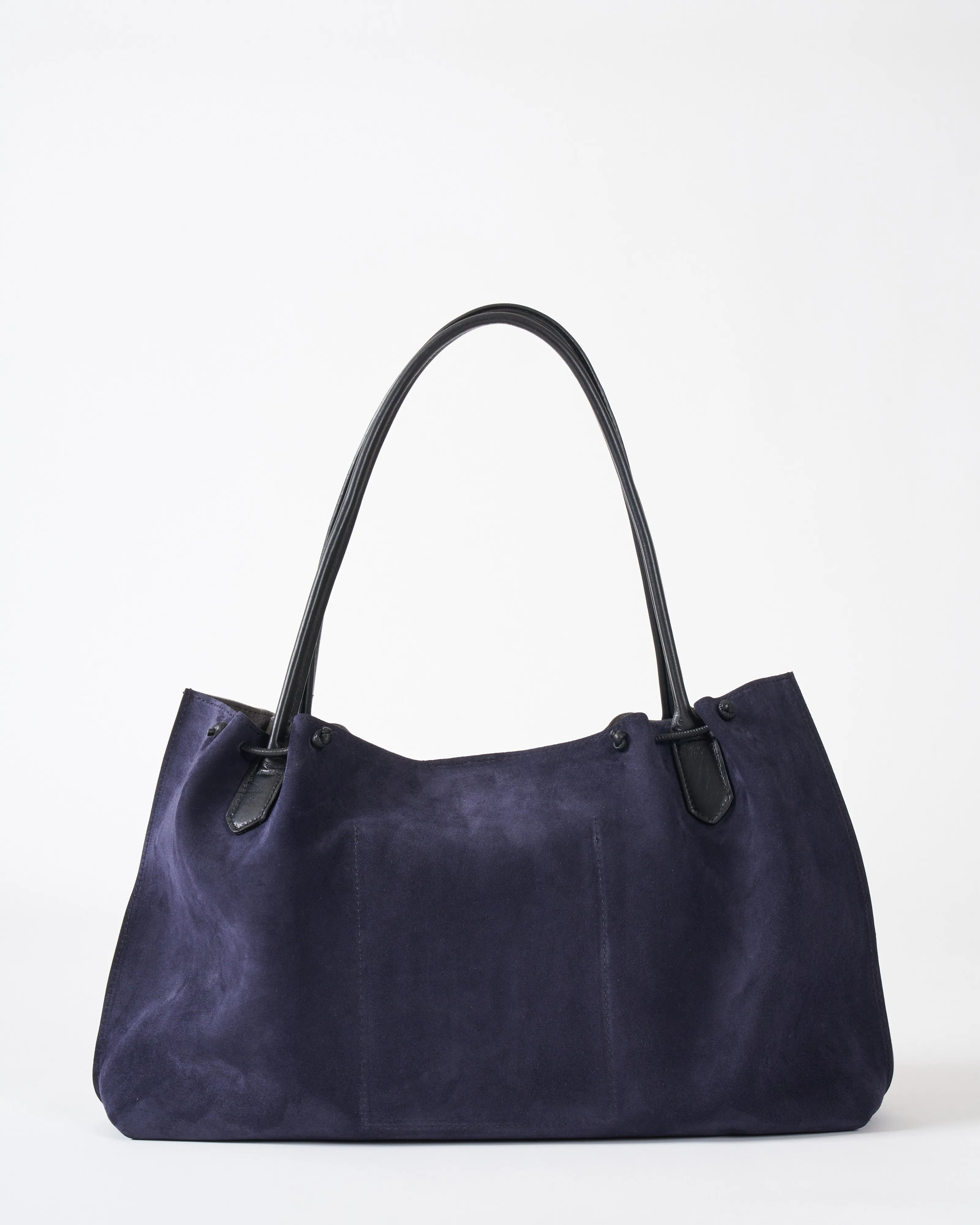 puckered tote - ink suede