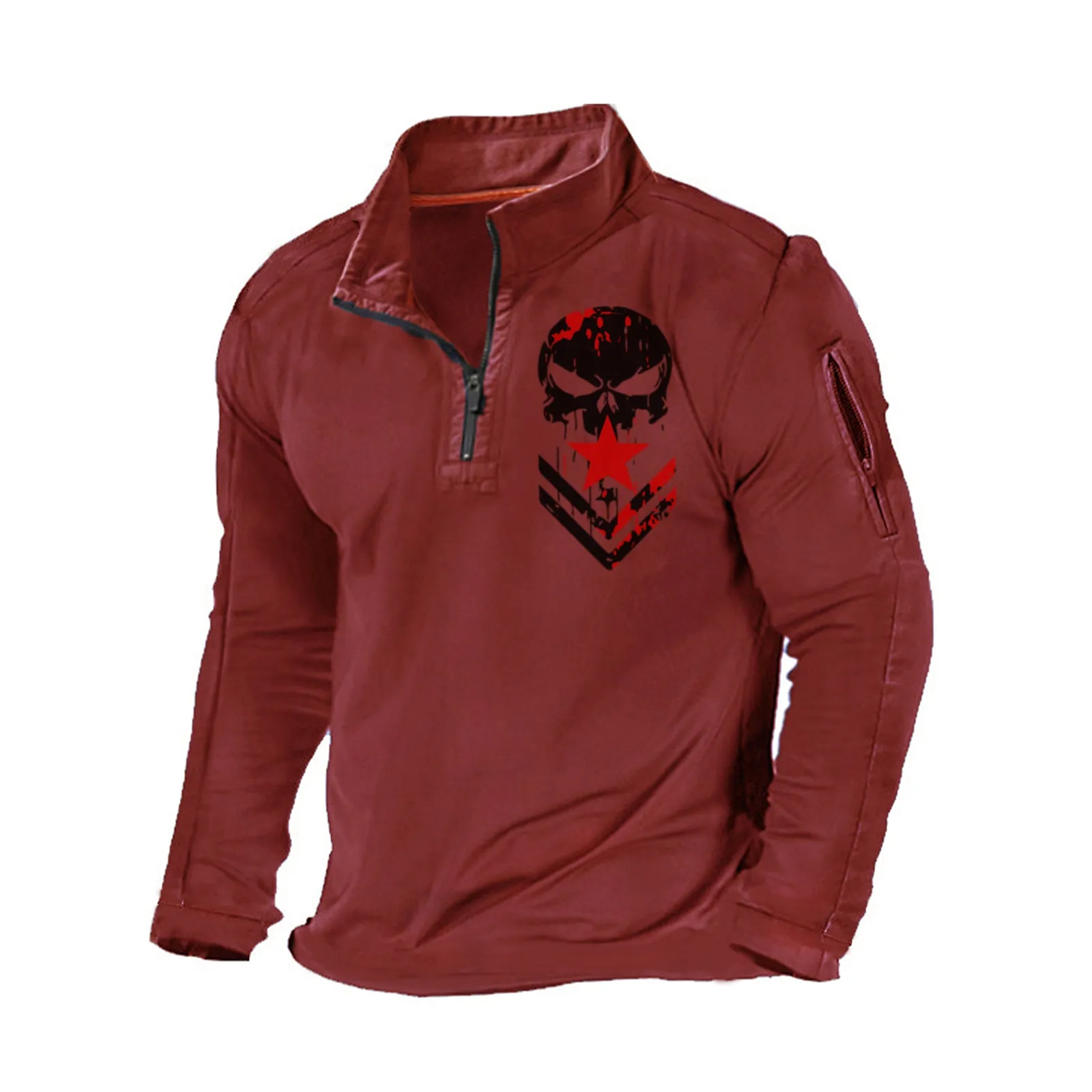 SKULL ZIPPER GRAPHIC POCKET SWEATSHIRT