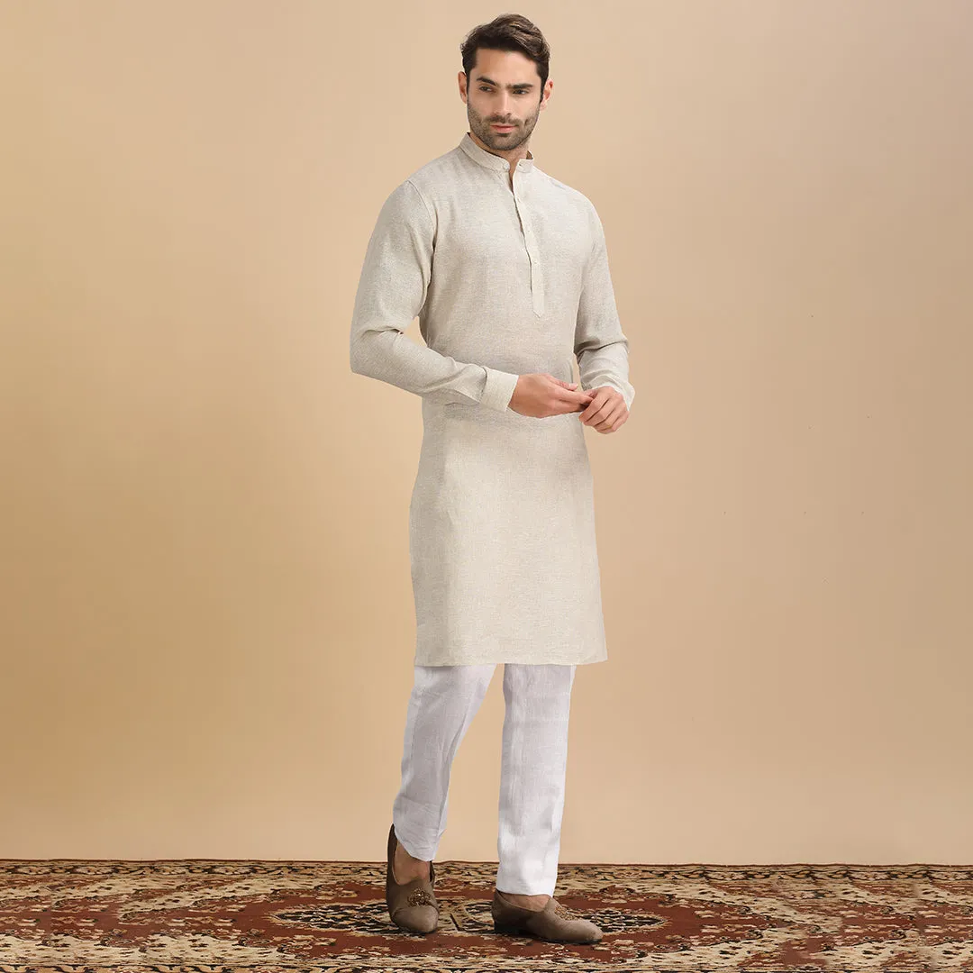 Sophistication Men's Light Fawn Plain Kurta