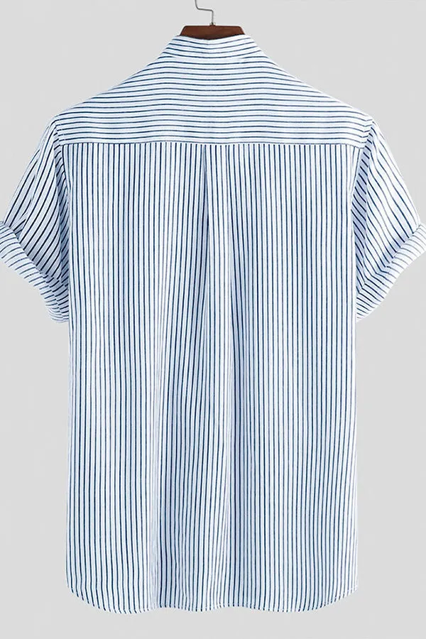 Striped Stand Collar Button Up Shirt