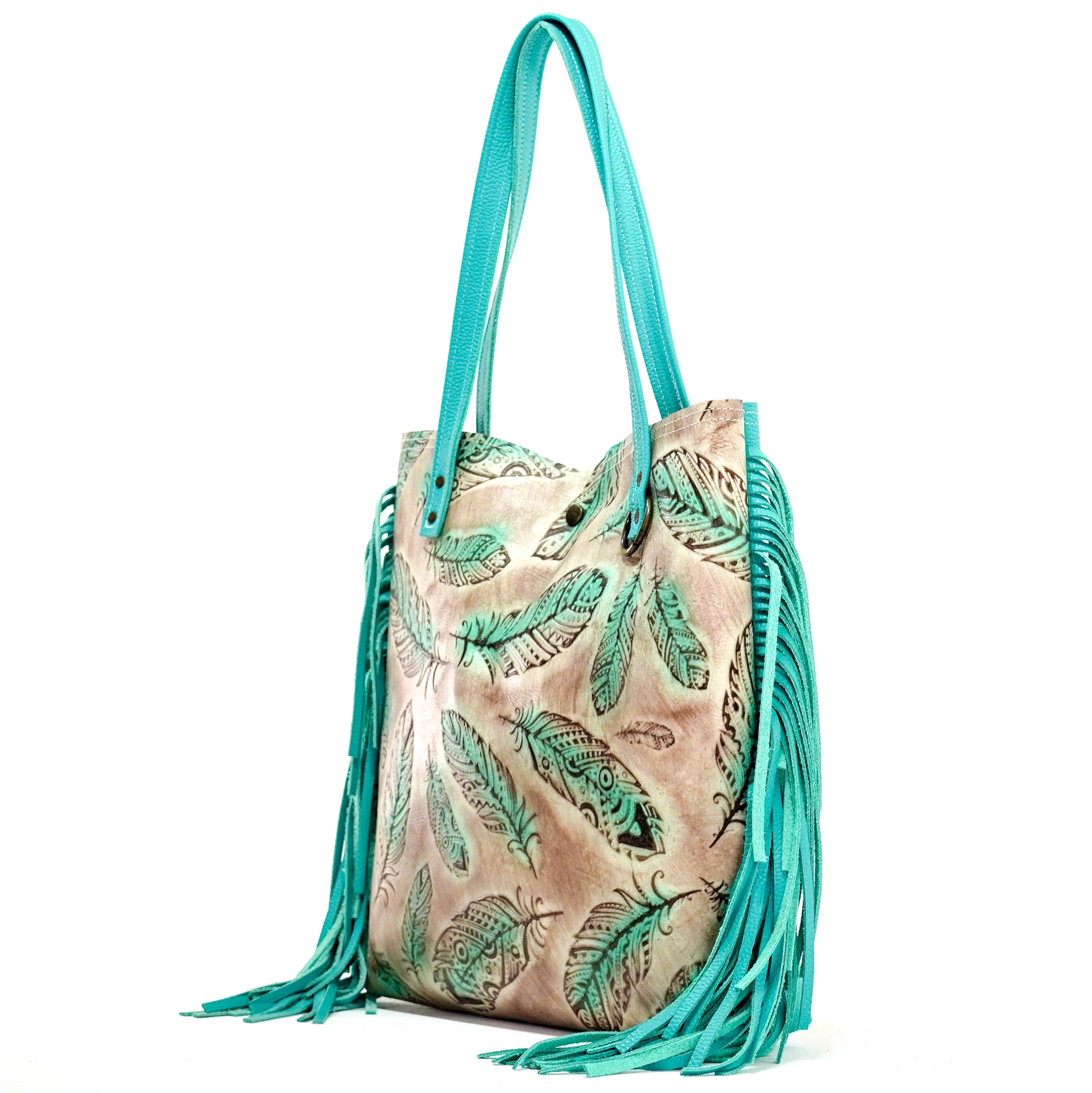 Trisha - All Embossed w/ Turquoise Feathers
