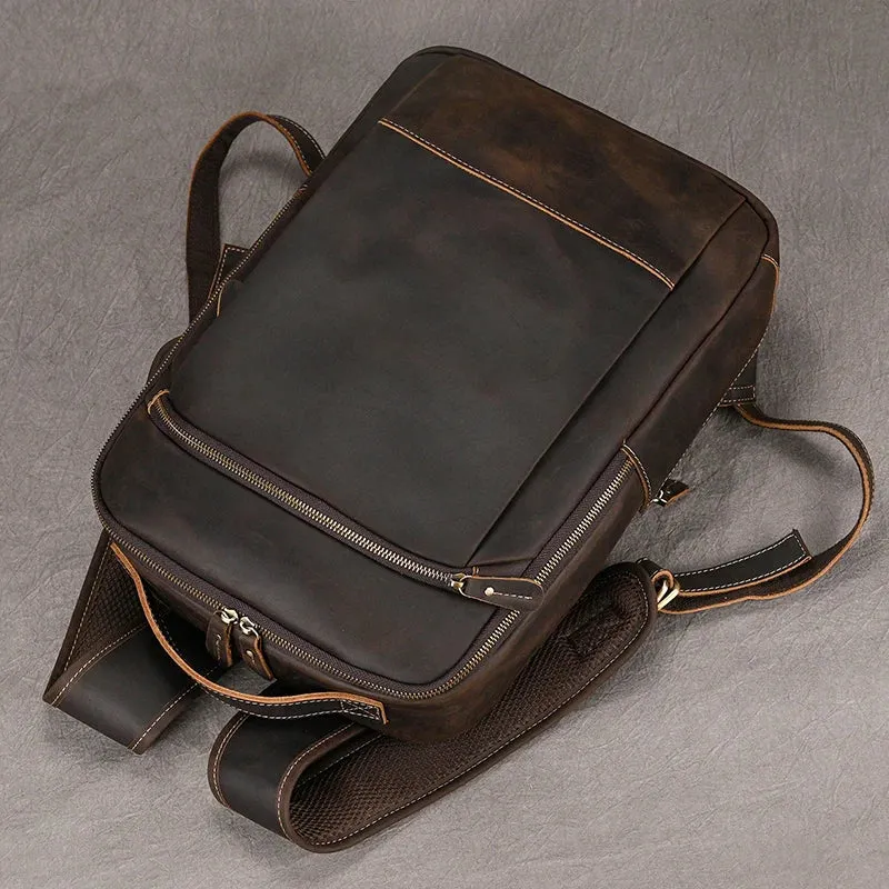 Vintage Men's Crazy Horse Leather Backpack - Genuine Leather
