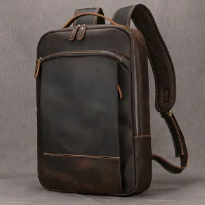 Vintage Men's Crazy Horse Leather Backpack - Genuine Leather