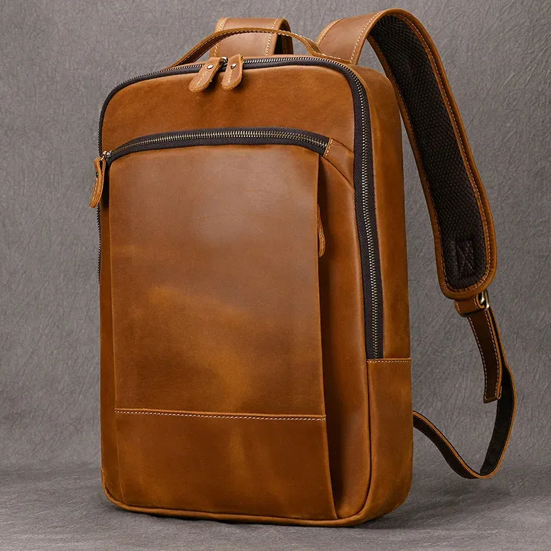 Vintage Men's Crazy Horse Leather Backpack - Genuine Leather