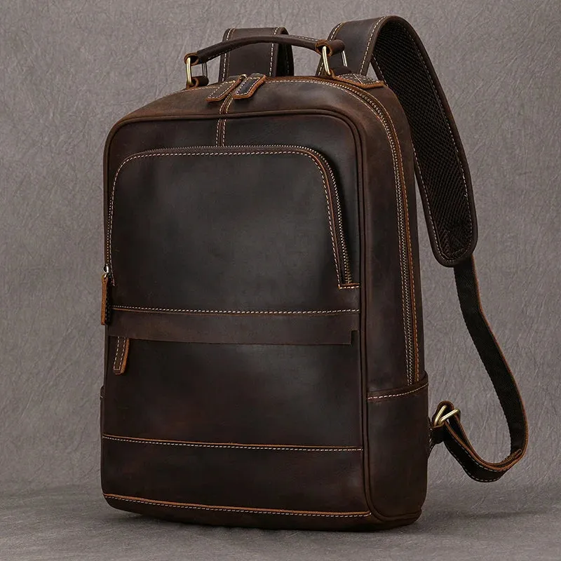Vintage Men's Crazy Horse Leather Backpack - Genuine Leather