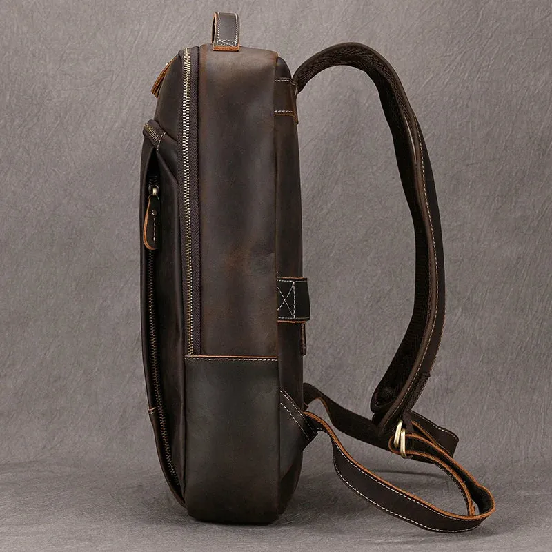 Vintage Men's Crazy Horse Leather Backpack - Genuine Leather