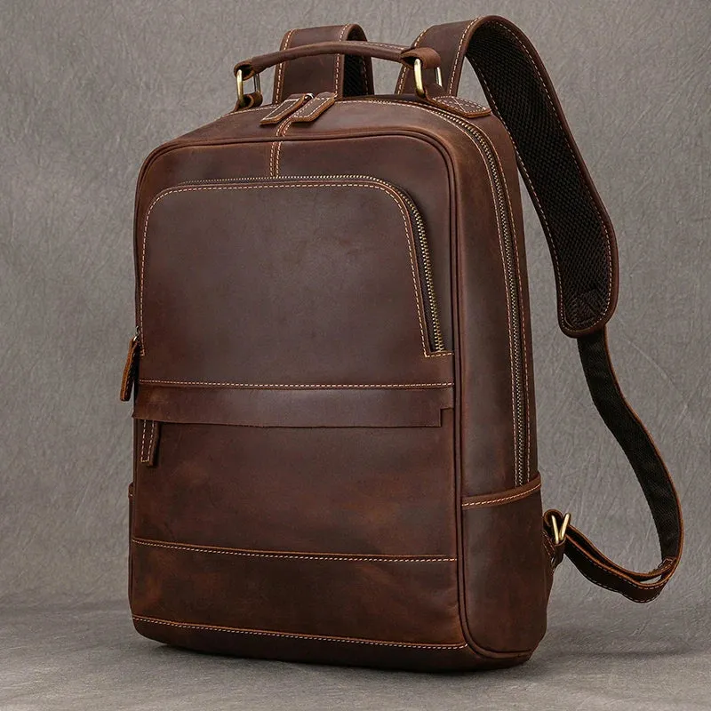 Vintage Men's Crazy Horse Leather Backpack - Genuine Leather