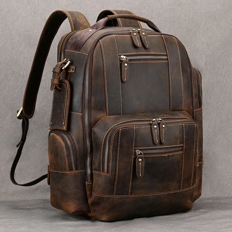Vintage Men's Crazy Horse Leather Backpack - Genuine Leather