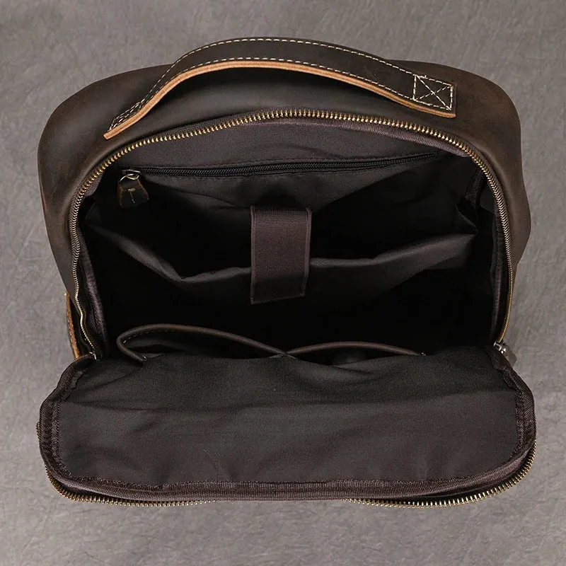 Vintage Men's Crazy Horse Leather Backpack - Genuine Leather
