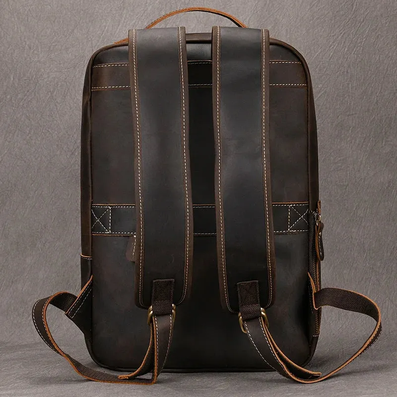 Vintage Men's Crazy Horse Leather Backpack - Genuine Leather