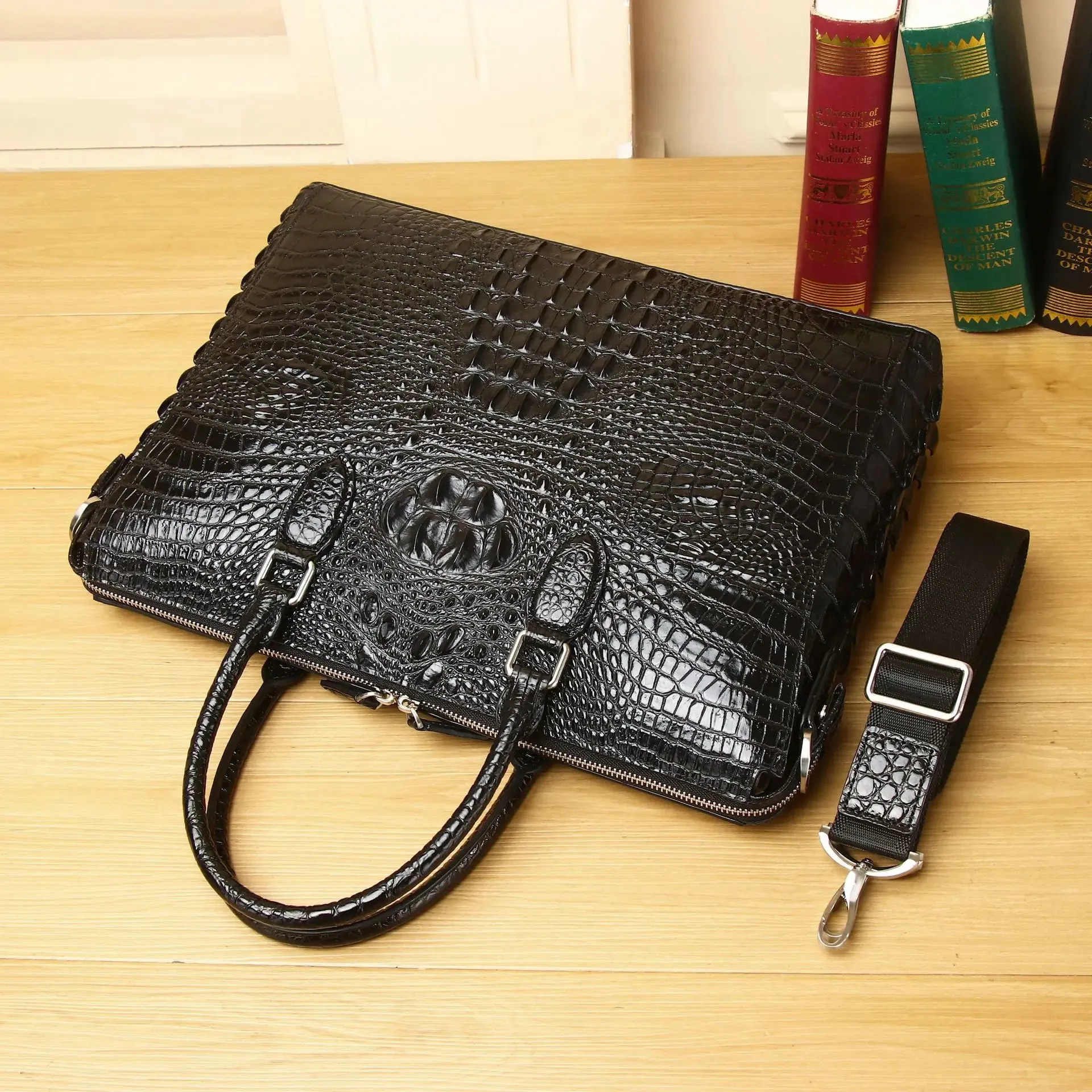 WESTAL Genuine Leather Men’s Bag 12"Laptop Bag Crocodile Pattern Computer Shoulder Handbag Business Crossbody Briefcase For Male