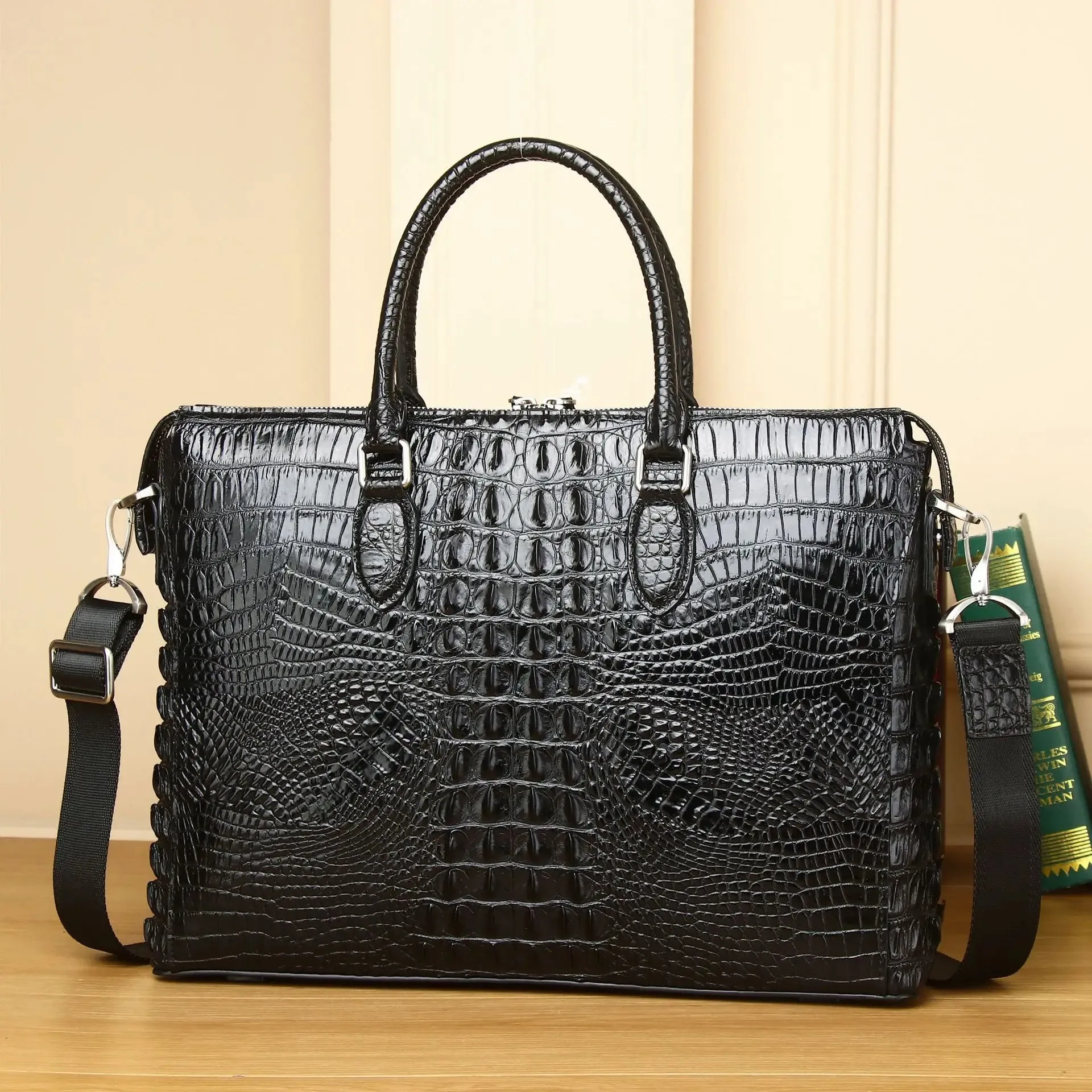 WESTAL Genuine Leather Men’s Bag 12"Laptop Bag Crocodile Pattern Computer Shoulder Handbag Business Crossbody Briefcase For Male