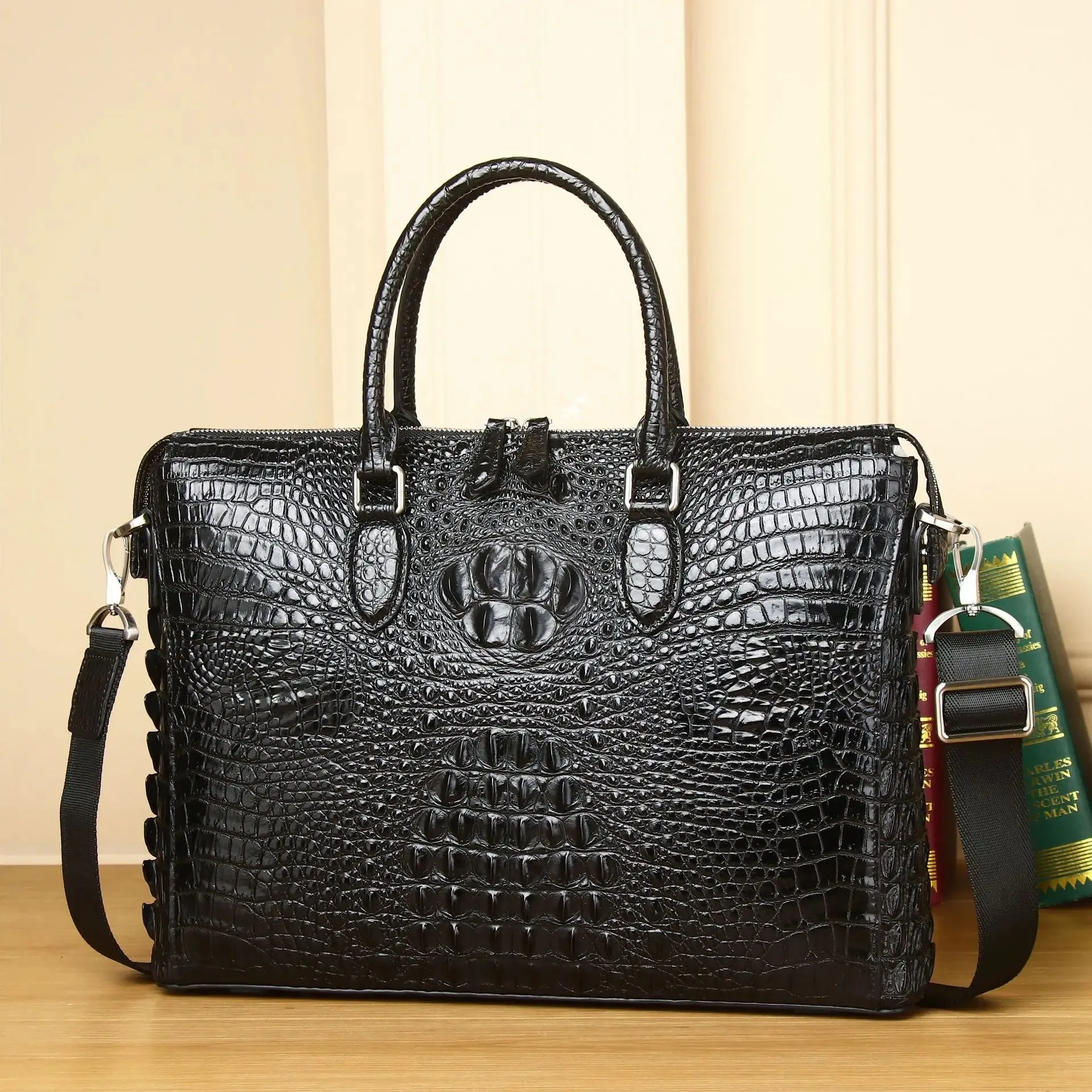 WESTAL Genuine Leather Men’s Bag 12"Laptop Bag Crocodile Pattern Computer Shoulder Handbag Business Crossbody Briefcase For Male