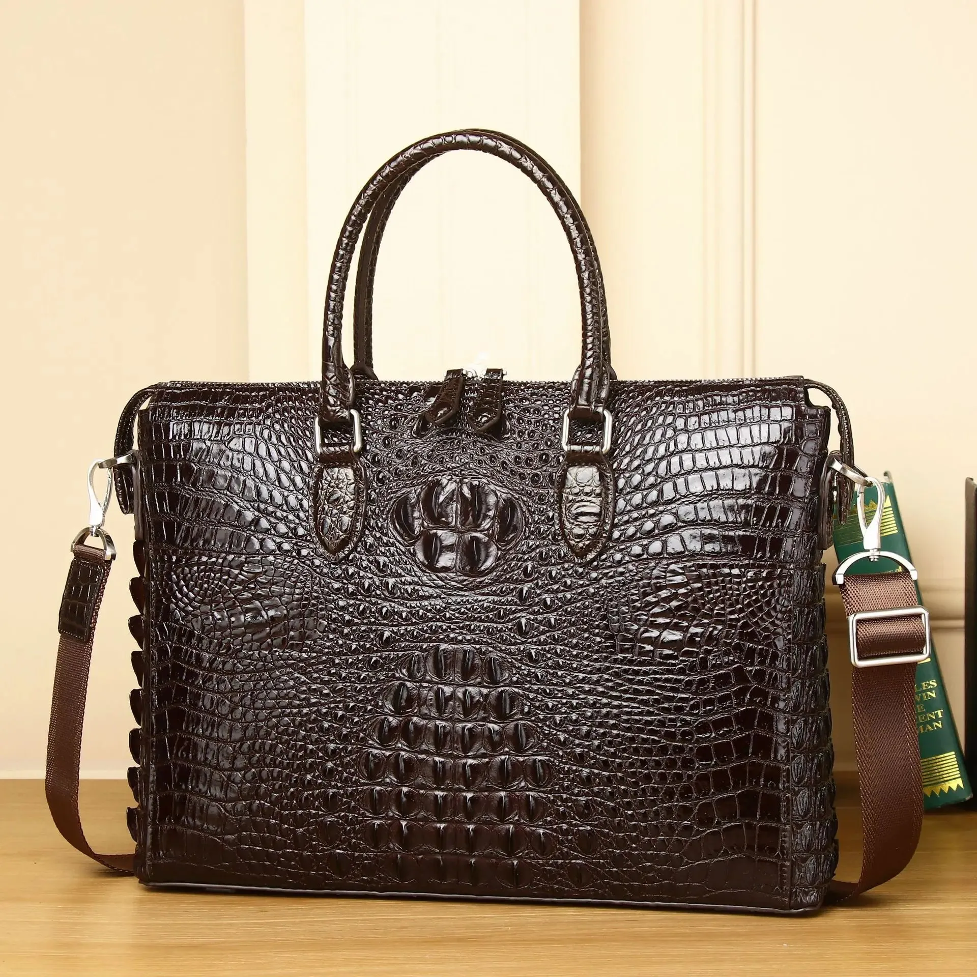 WESTAL Genuine Leather Men’s Bag 12"Laptop Bag Crocodile Pattern Computer Shoulder Handbag Business Crossbody Briefcase For Male