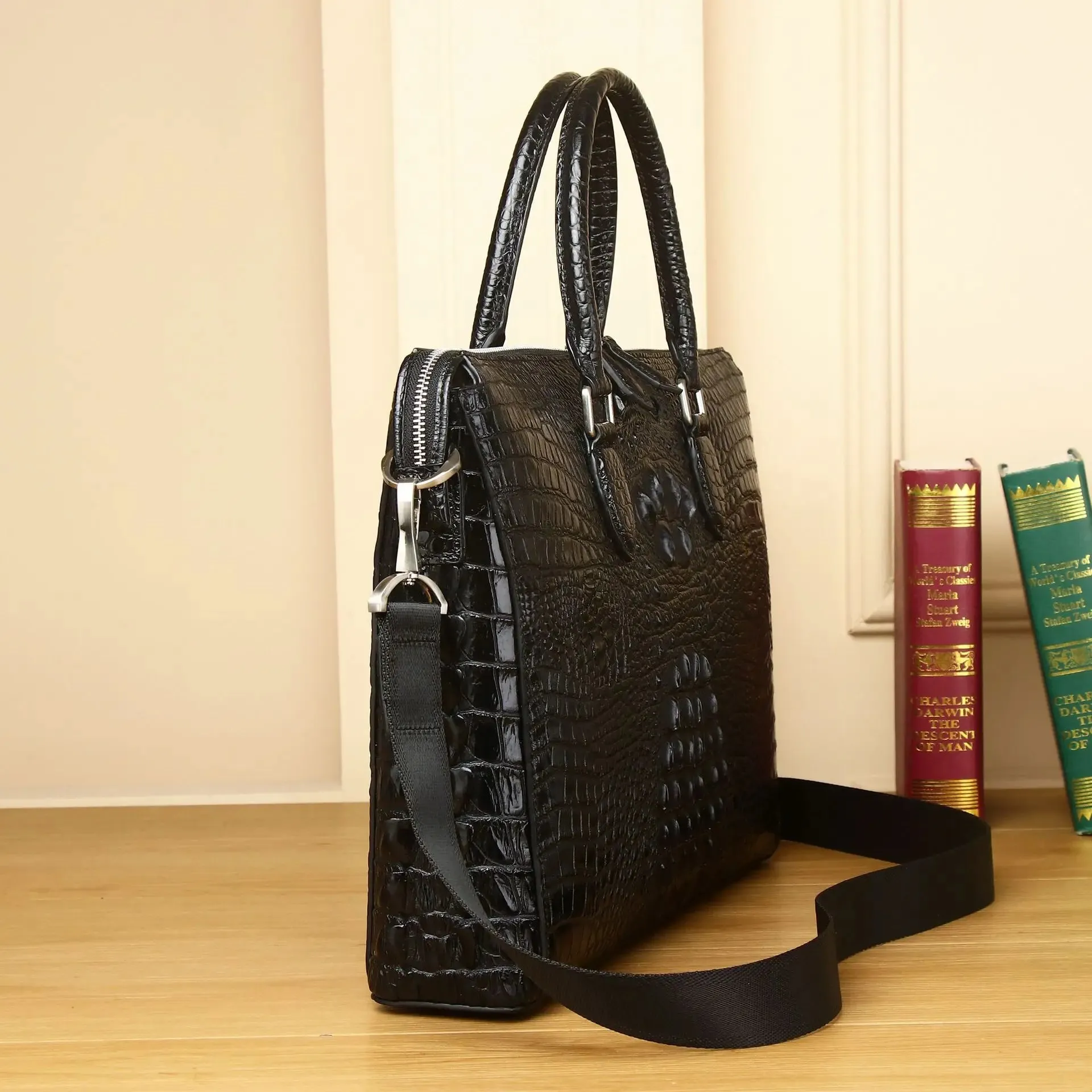 WESTAL Genuine Leather Men’s Bag 12"Laptop Bag Crocodile Pattern Computer Shoulder Handbag Business Crossbody Briefcase For Male